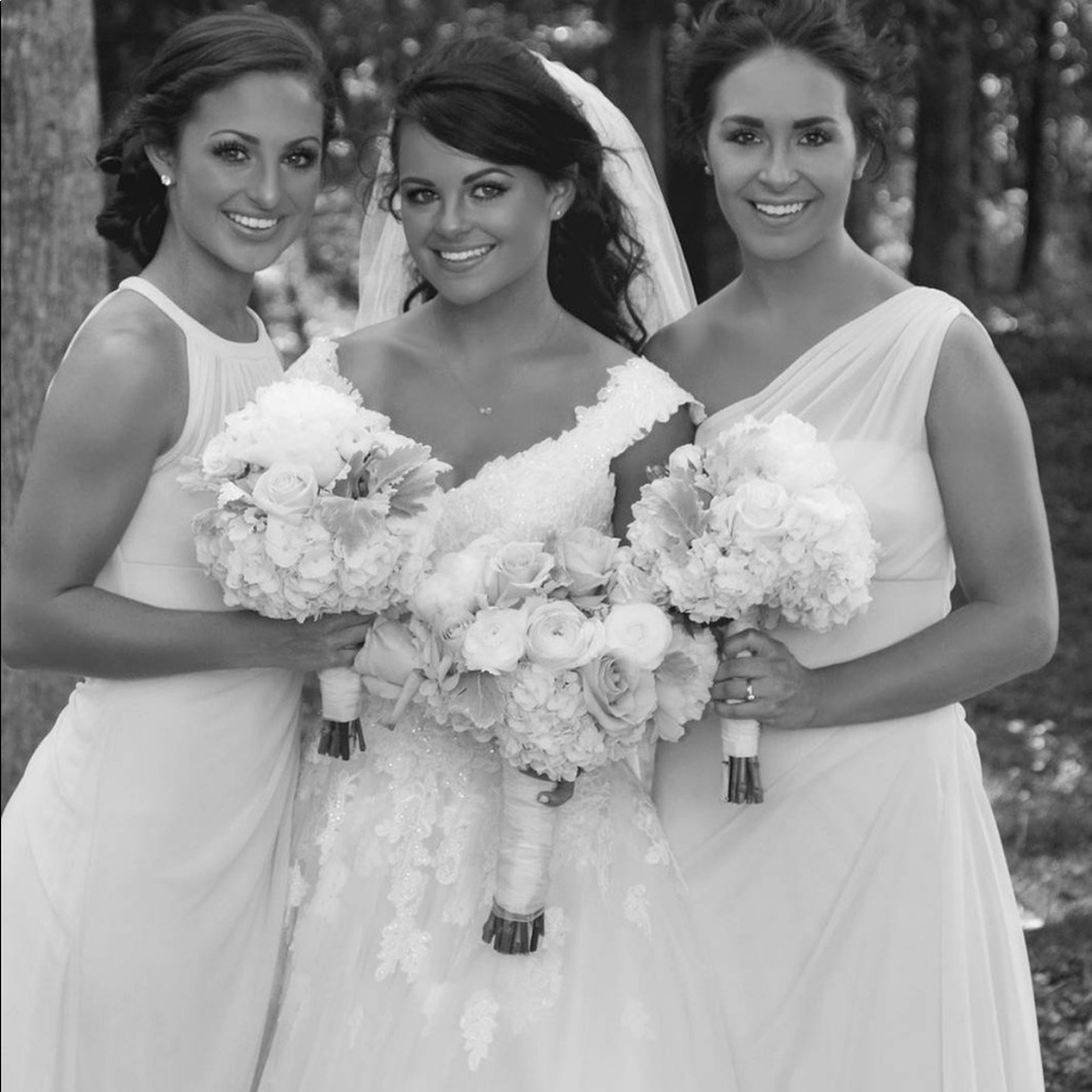 David’s bridal petal pink long bridesmaid dress